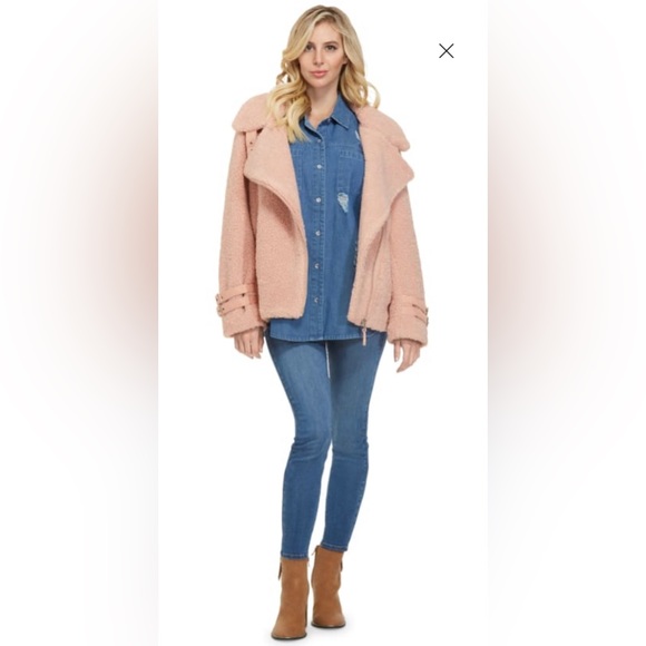 NWT GUESS✨GRETCHEN SHERPA MOTO COAT-Med - Picture 5 of 6